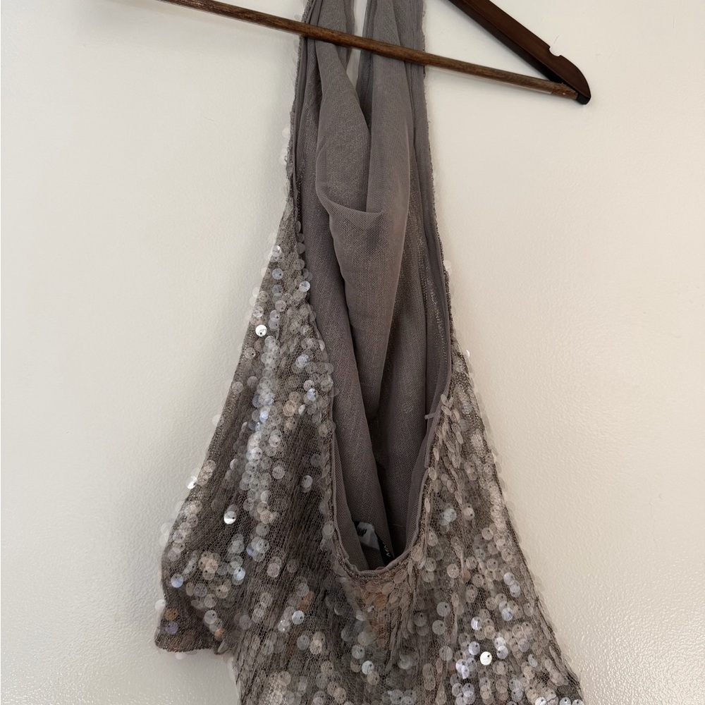 Mango Gray Sequin Halter Tank Top